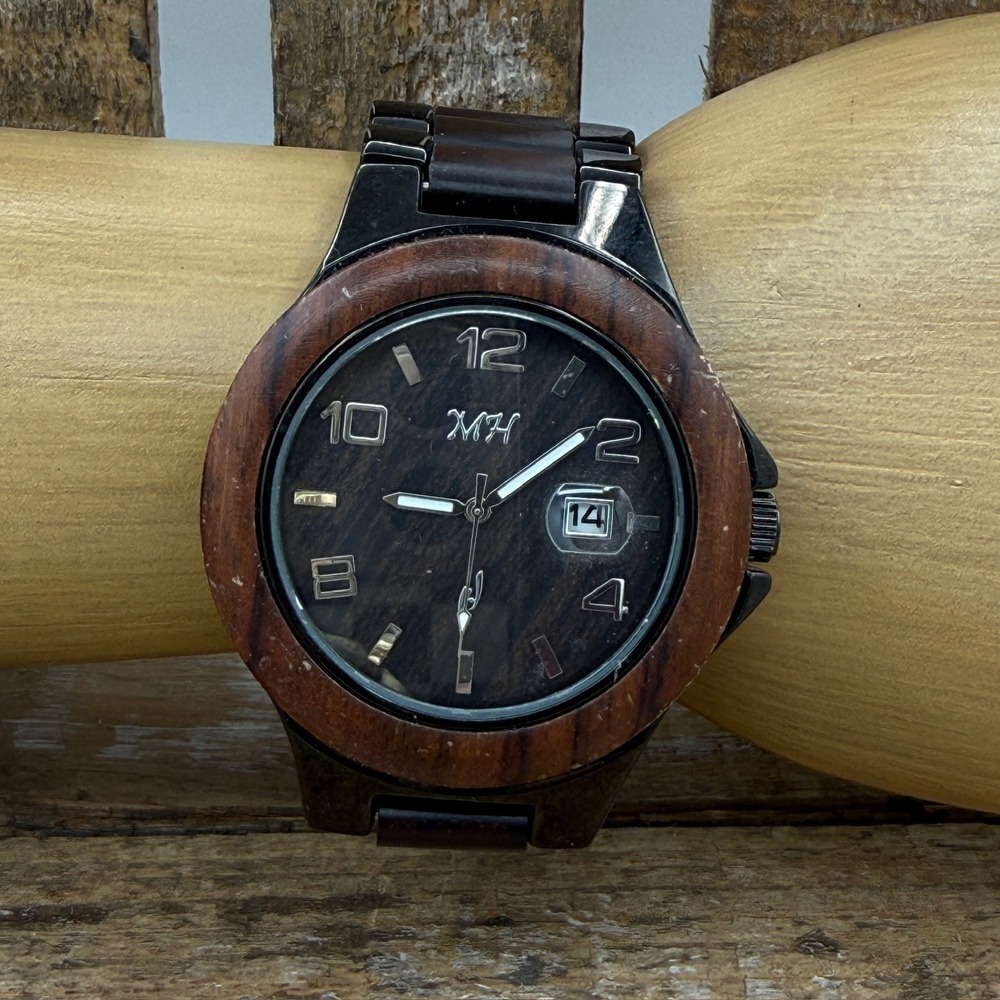 Mistura Hawaii MH Wood Watch Mens OS Brown Good Date Window Quartz Movement